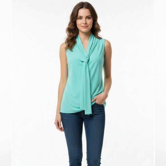 Unbranded Tops - Mint Green Sleeveless Tie-Neck Blouse Size M